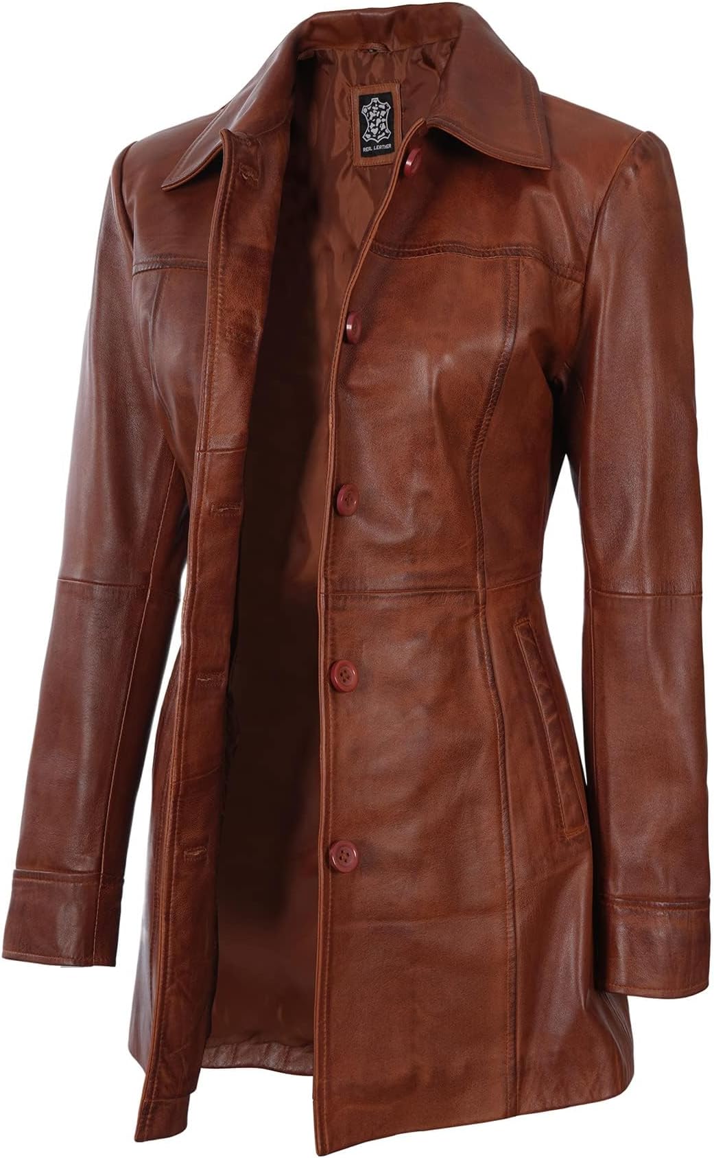 Real Lambskin 3/4 Length Leather Jacket Car Coat Style for Women