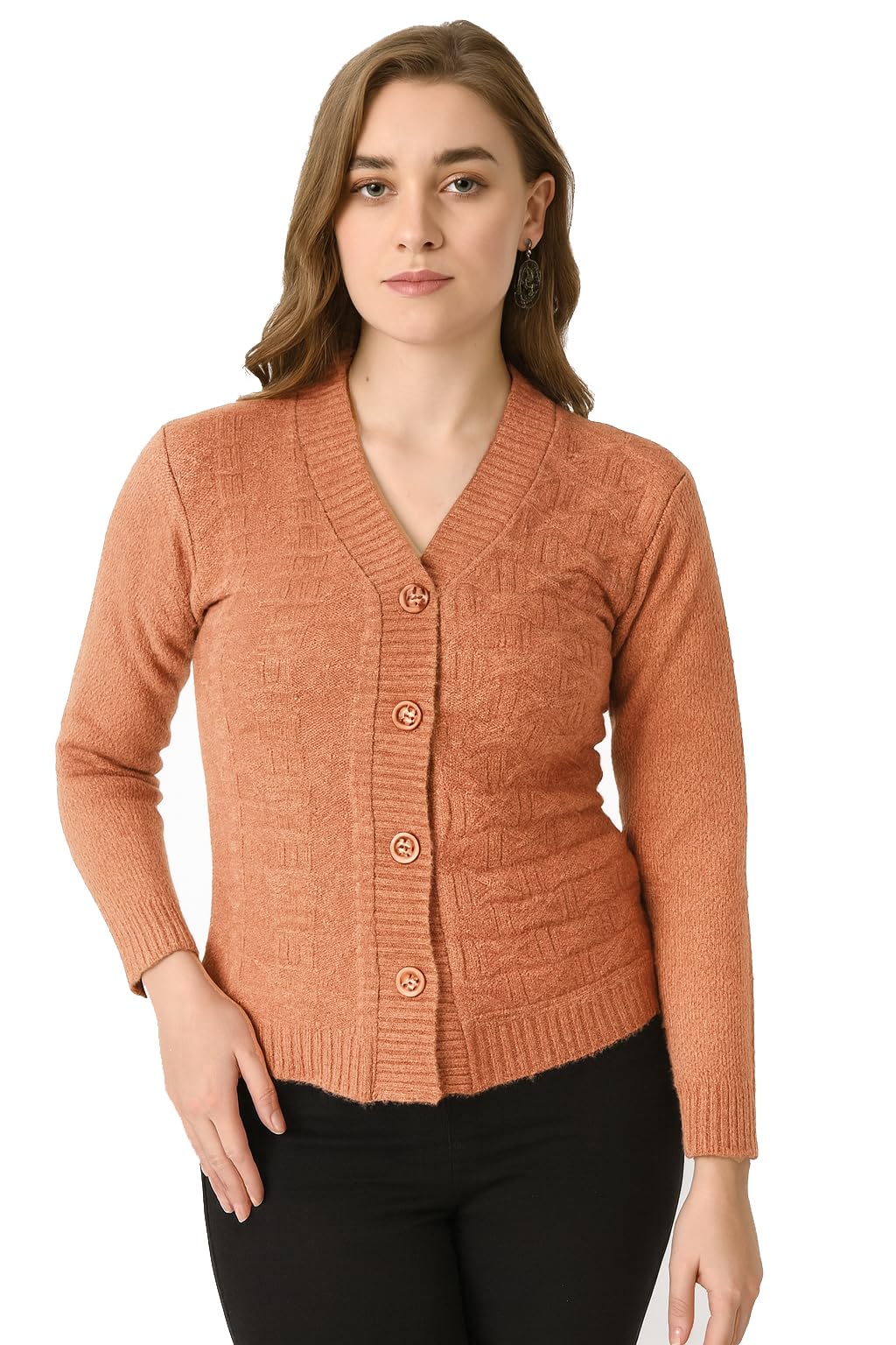 Women's Regular Fit V-Neck Full Sleeve Self Design Winter Wear Sweater Cardigans-picture-41