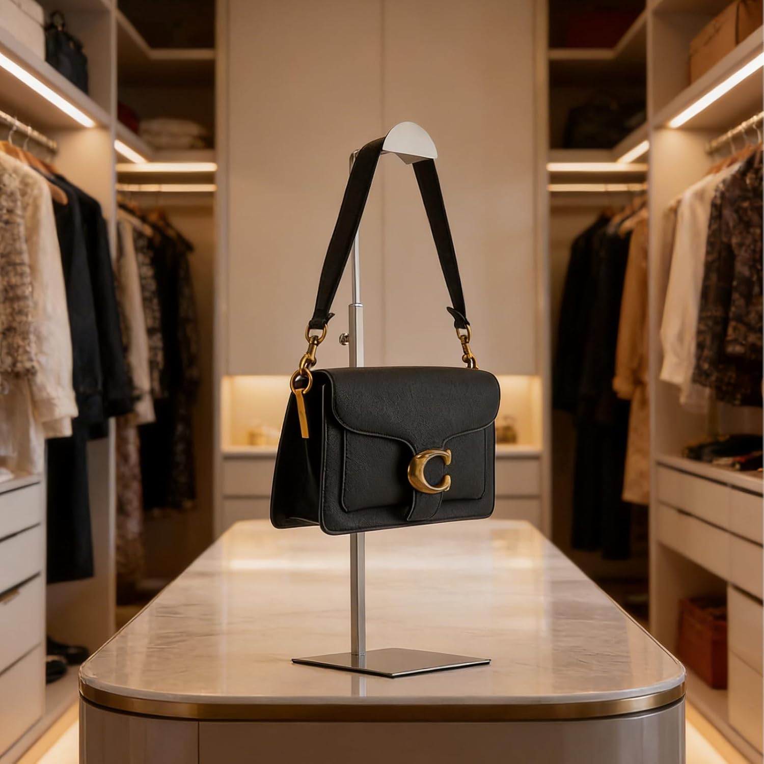 Handbag Display Stand - Set of 3 Purse Display Stand Stainless Steel Jewelry Organizer Stand Table Hanging Hook Stands Adjustable Height for Home Store Boutique Counter - Image 8