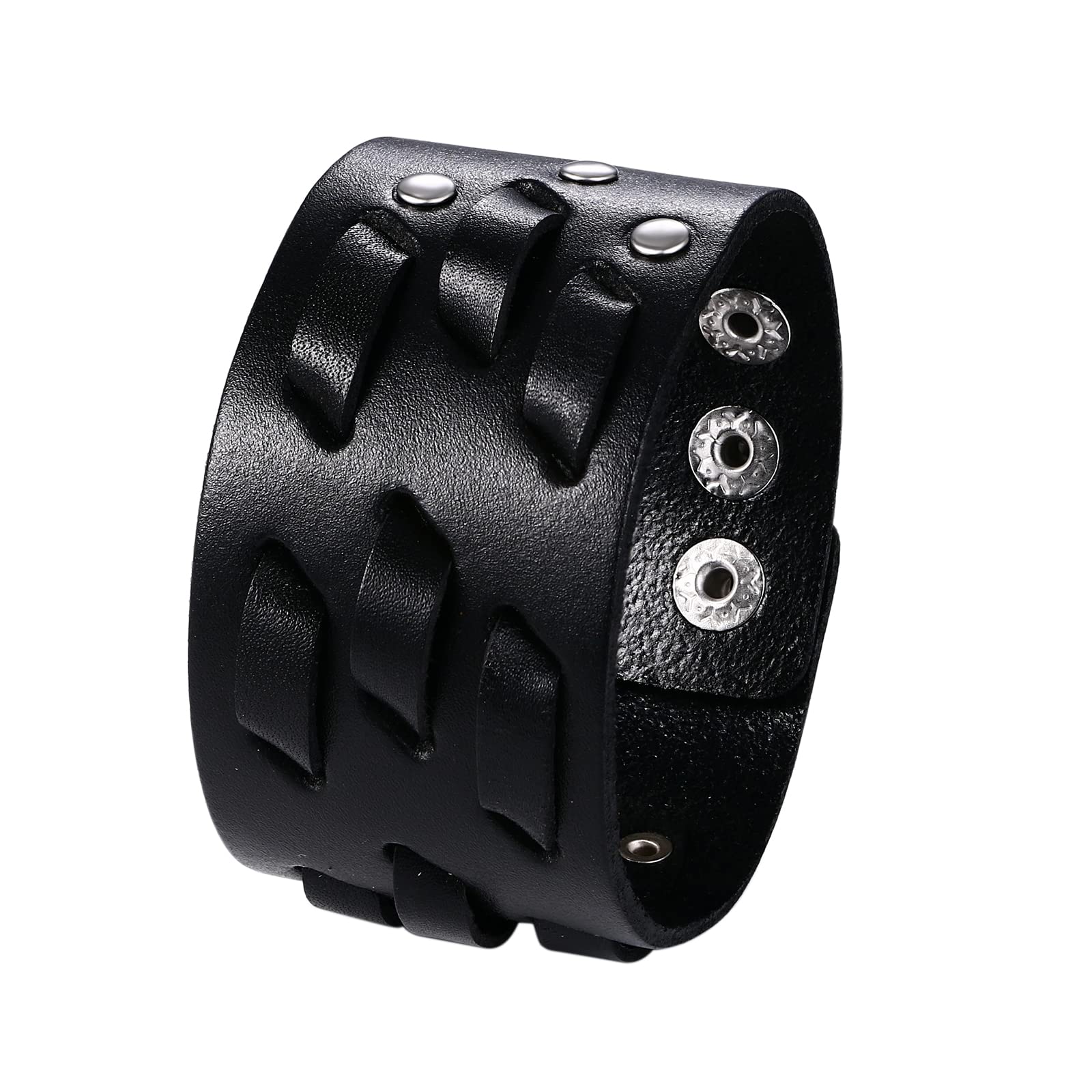 OIDEA Pulsera de Cuero de Ancho para Hombre : Pulsera Motera Tejida para Hombre Estilo Gótico Punk Rock Muñequera Ajustable - para Casual Fiesta de Halloween Regalo