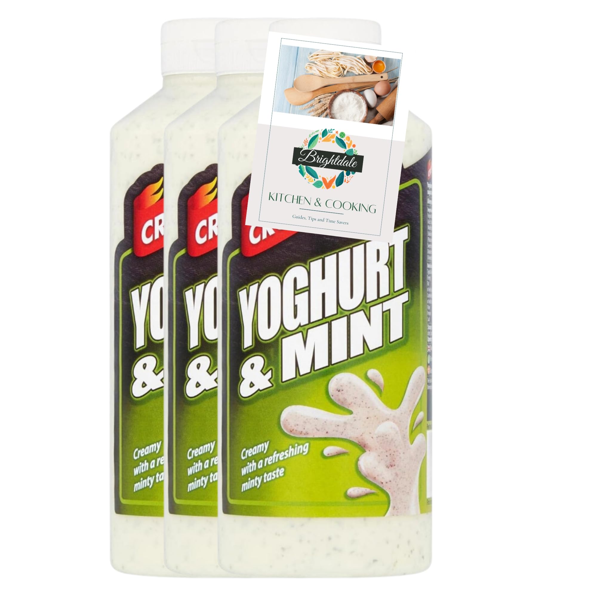 Condiment Bundle with Crucials Yoghurt and Mint Sauce 3 Pack 500ml + Brightdale Kitchen Booklet