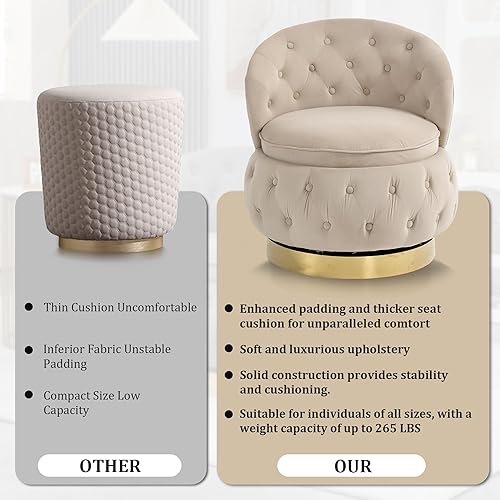 Miniatura 7 de Yoglad Silla giratoria de tocador 360, taburete de maquillaje con almacenamiento y respaldo, silla redonda copetuda con relleno, para dormitorio,