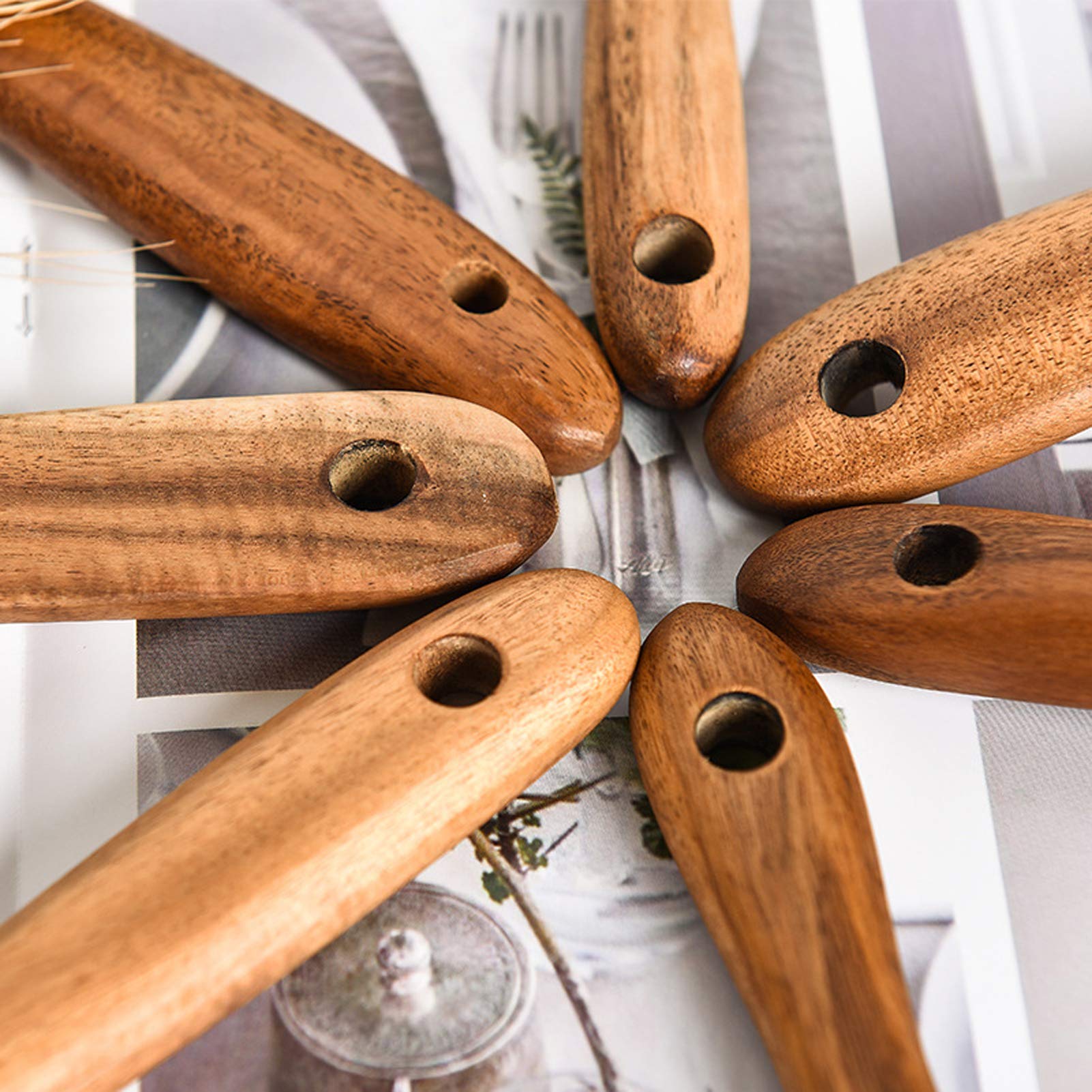 Küchenhelfer-Set aus Holz, antihaftbeschichtet, Spatel, Löffel, Sieb, Salatgabel, Naturholz, Kochutensilien, 8 Stück