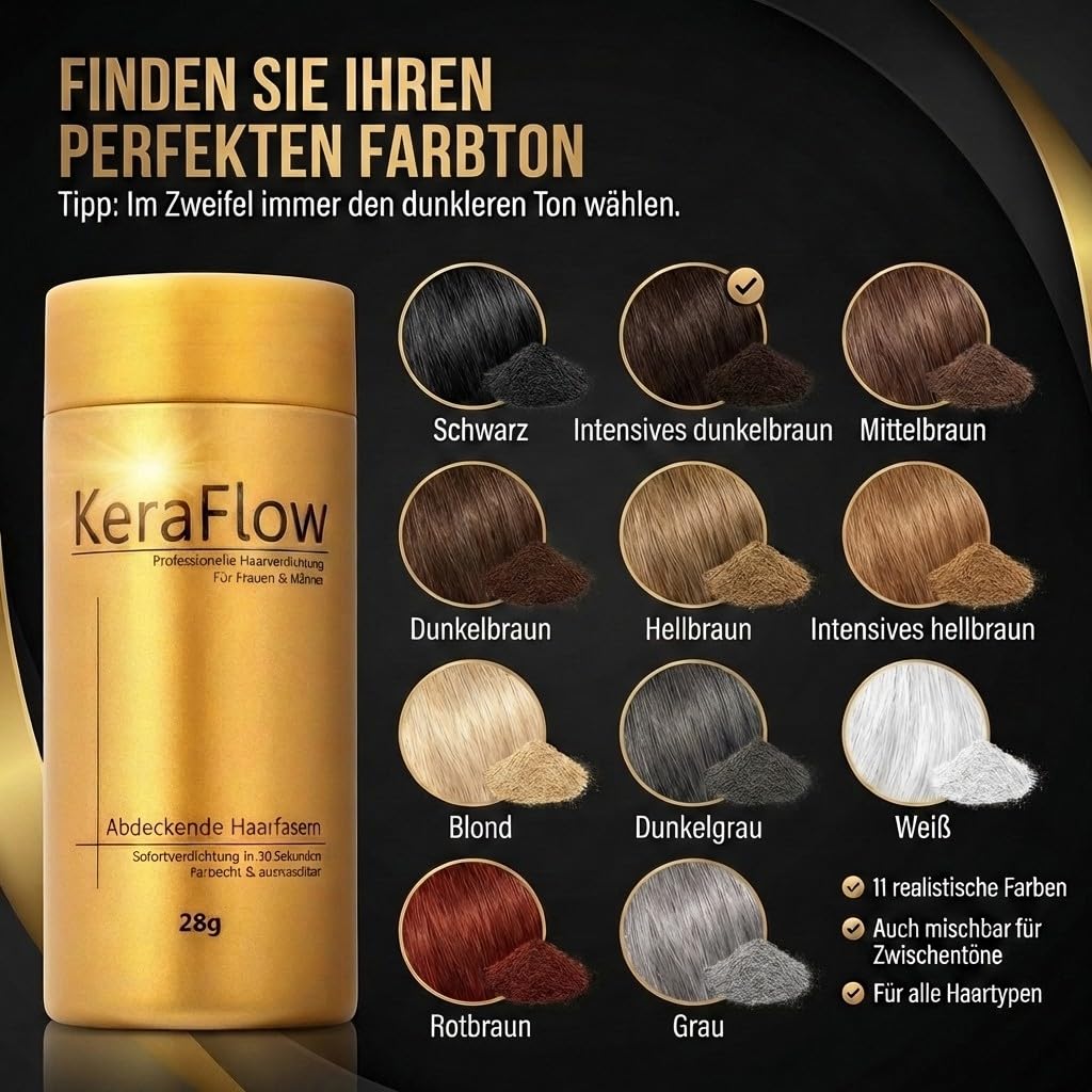 STREUHAAR 28g – Schütthaar zur Haarverdichtung für Herren & Damen – Haarpuder Ansatz für dichteres Haar bei dünnem Haar & kahlen Stellen – natürliches Volumen – Mittelbraun