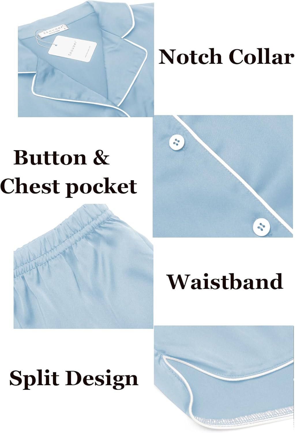 Ekouaer Womens Silk Satin Pajamas Set Short Sleeve Sleepwear Button Down Loungewear 2 Piece Pjs Shorts Set S-5X Plus Size - Image 7