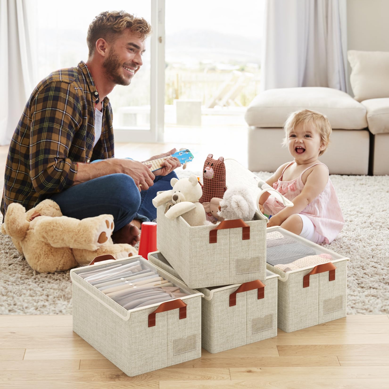 AARAINBOW Closet Clothes Storage Boxes 4 Pc, Fabric Stackable Shelf Organizer Bins - Image 2