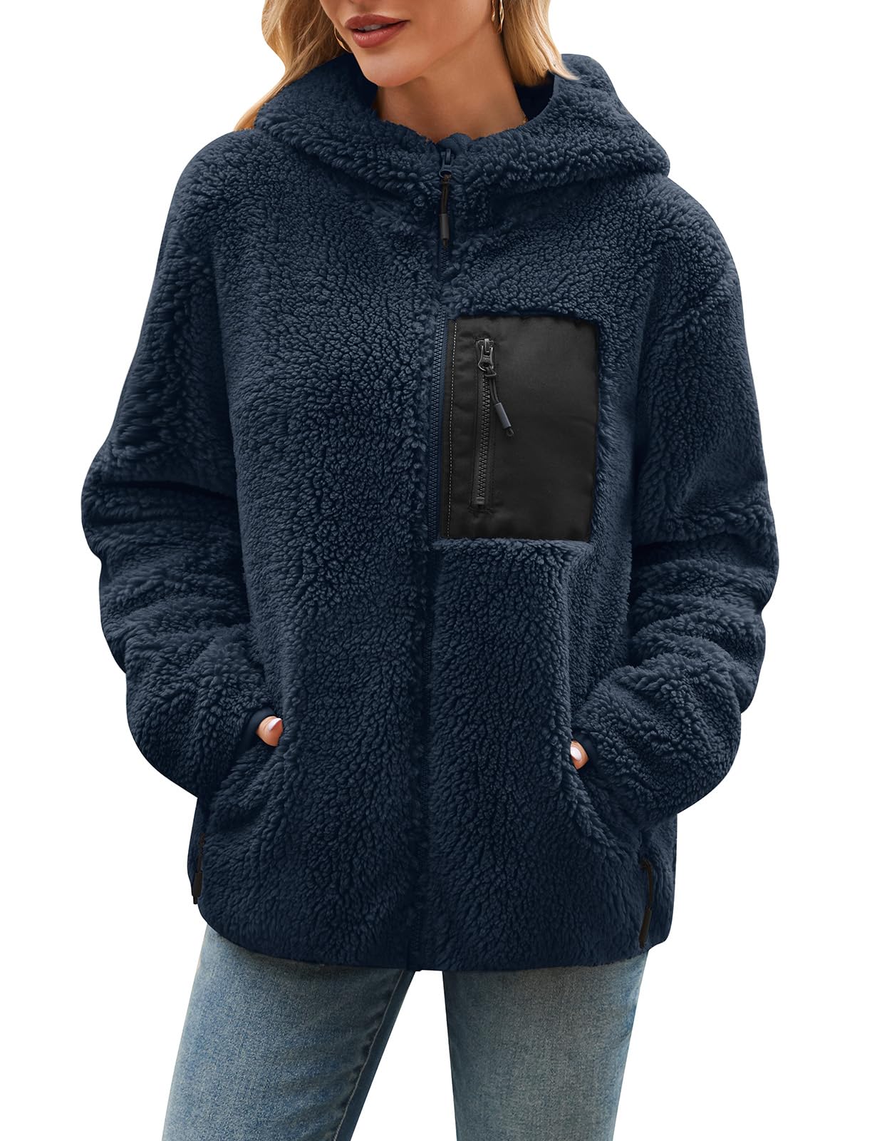Felpa Pile Donna Lungo Felpe con Cappuccio Giacca Caldo Cappotto Invernale Giaccone Giubbino Cappotti Termica Sweatshirt Pile Donna con Zip Tasche