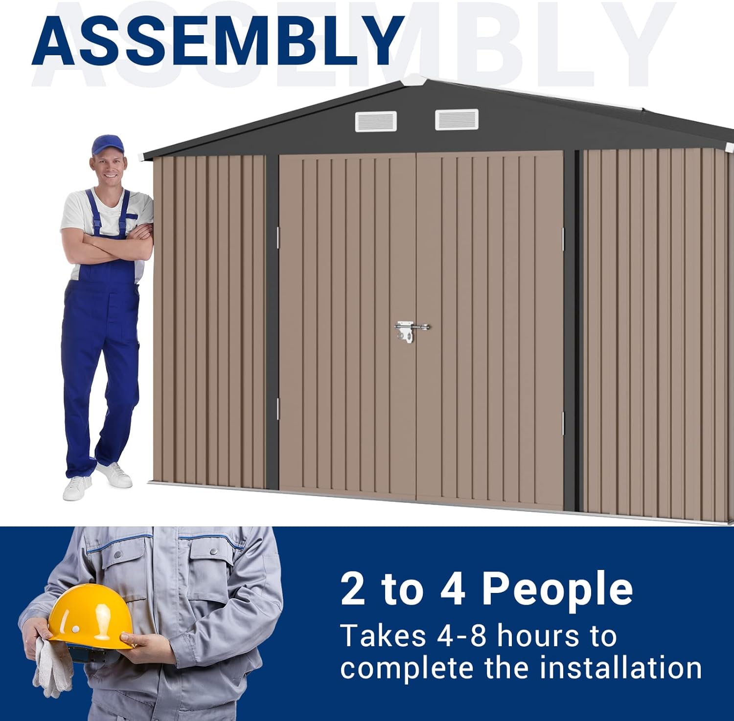 Close-up images detailing the sloping roof, vent design, tight fit sheet, and hole alignment features.