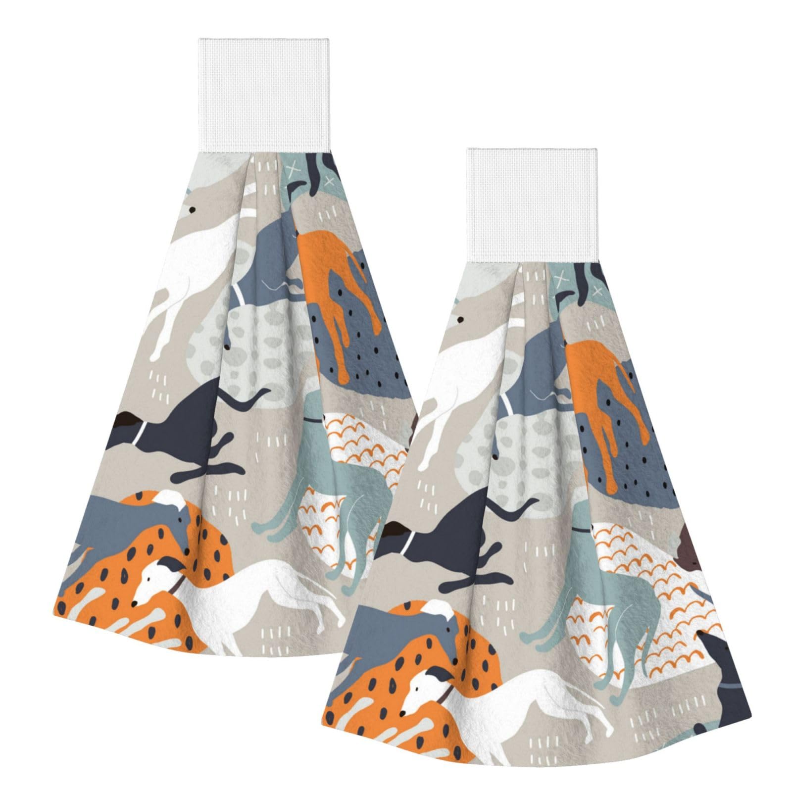 DOPKLNA Greyhounds Cute, 2 Pcs Hanging Coral Fiber Hand Towels for Bathroom, Absorbent Kitchen Towels