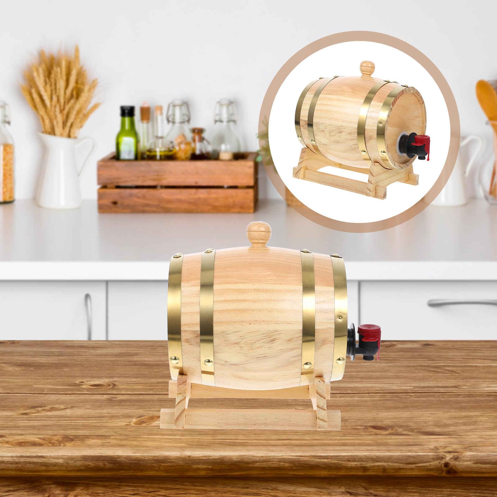 Abaodam Barile di Legno in Pino 0,8 l Rubinetto e Supporto, Dispenser per Vino, Birra e Liquori, Barile Decorativo per Casa e Collezionisti di Bevande Artigianali