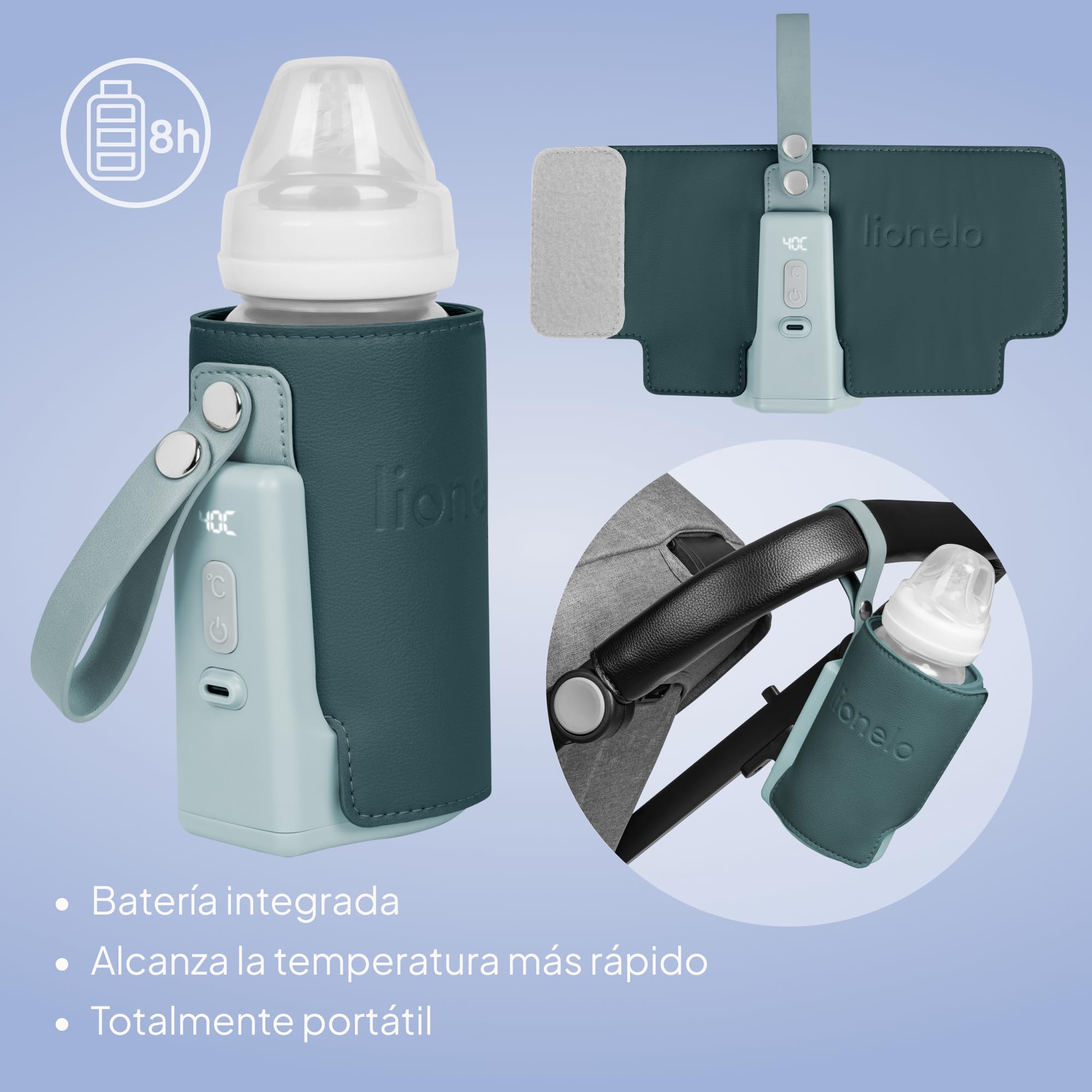 LIONELO Thermup Go Plus Calientabiberones Portátil, Mantiene los Líquidos Calientes, 5 Temperaturas de Funcionamiento de 38 a 50 C, Carga USB, 8h de Funcionamiento Pantalla LCD Silenciosa