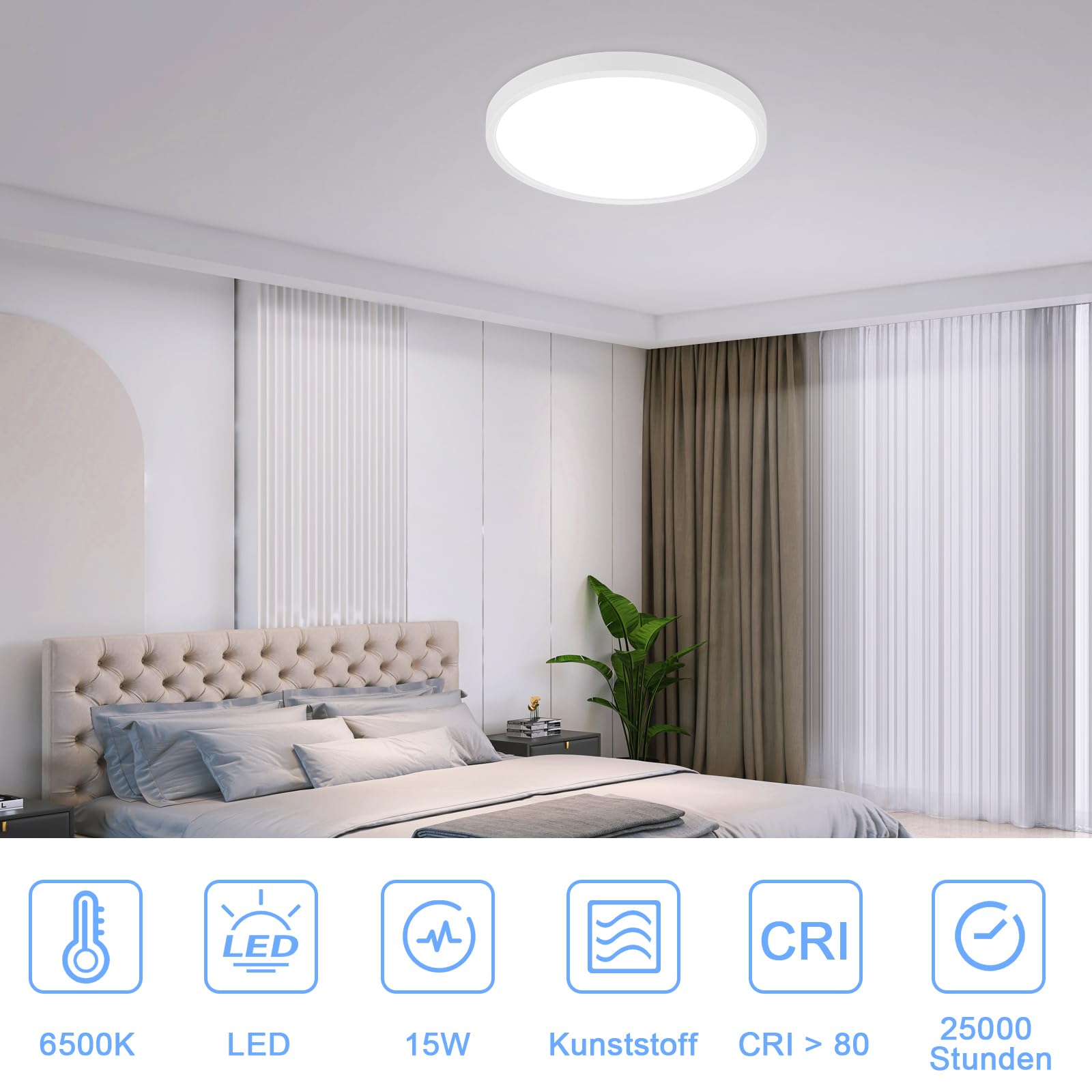 Cupgow LED Deckenleuchte Flach Rund 23cm – 18W, 3000K Warmweiß, IP44, Perfekt Für Bad, Küche & Flur