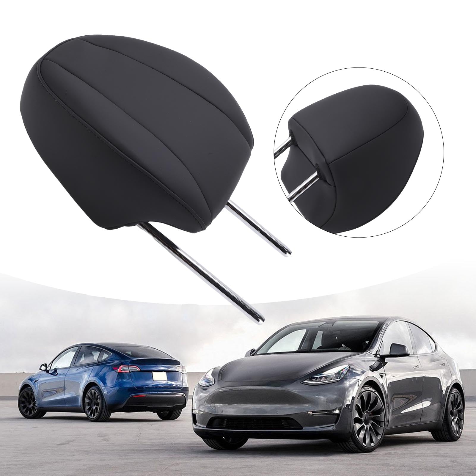 Fockety Appui tête de voiture, Appui nuque confortable en mousse à mémoire de forme pour siège passager Tige en cuir PU pour siège de voiture Remplacement pour siège de véhicule