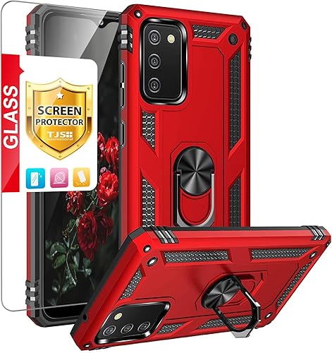 Miniatura 10 de TJS Funda compatible con Samsung Galaxy A03S, con protector de pantalla de vidrio templado, soporte magnético con soporte magnético resistente
