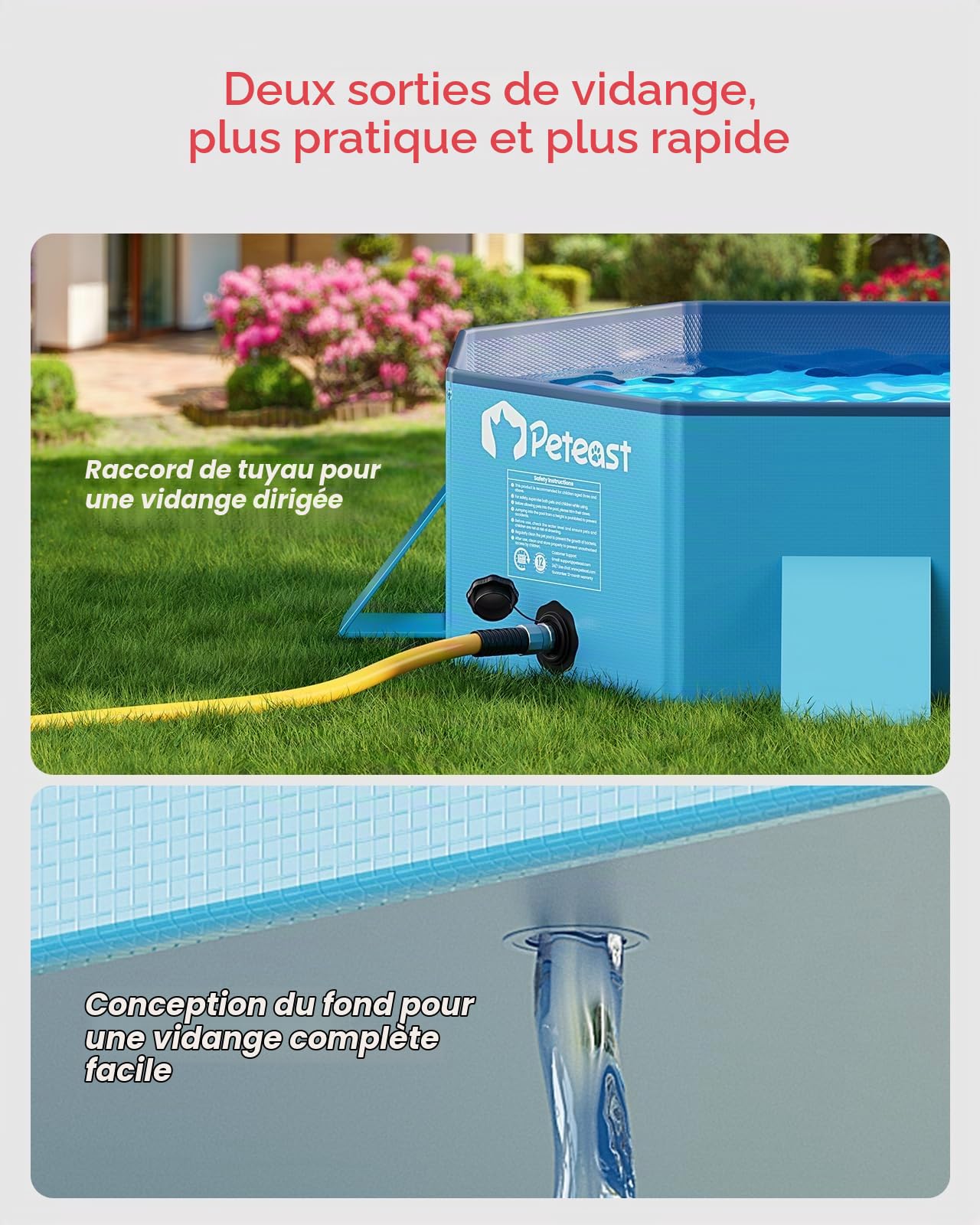 Peteast Piscine pliable pour chien, avec design rond robuste, durable, 183 cm x 39 cm x 12 cm, portable, extra large, avec parois latérales renforcées pour la stabilité, idéale pour l'intérieur et