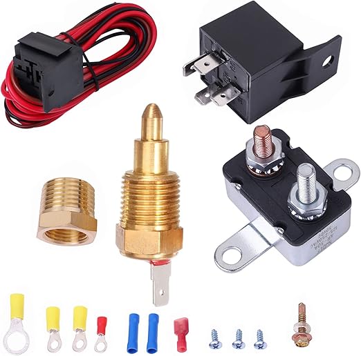 185-200 Degree Electric Cooling Fan Thermostat Kit Electric Fan Relay Kit Temp Sensor Temperature Switch 50 60 AMP Relay Kit