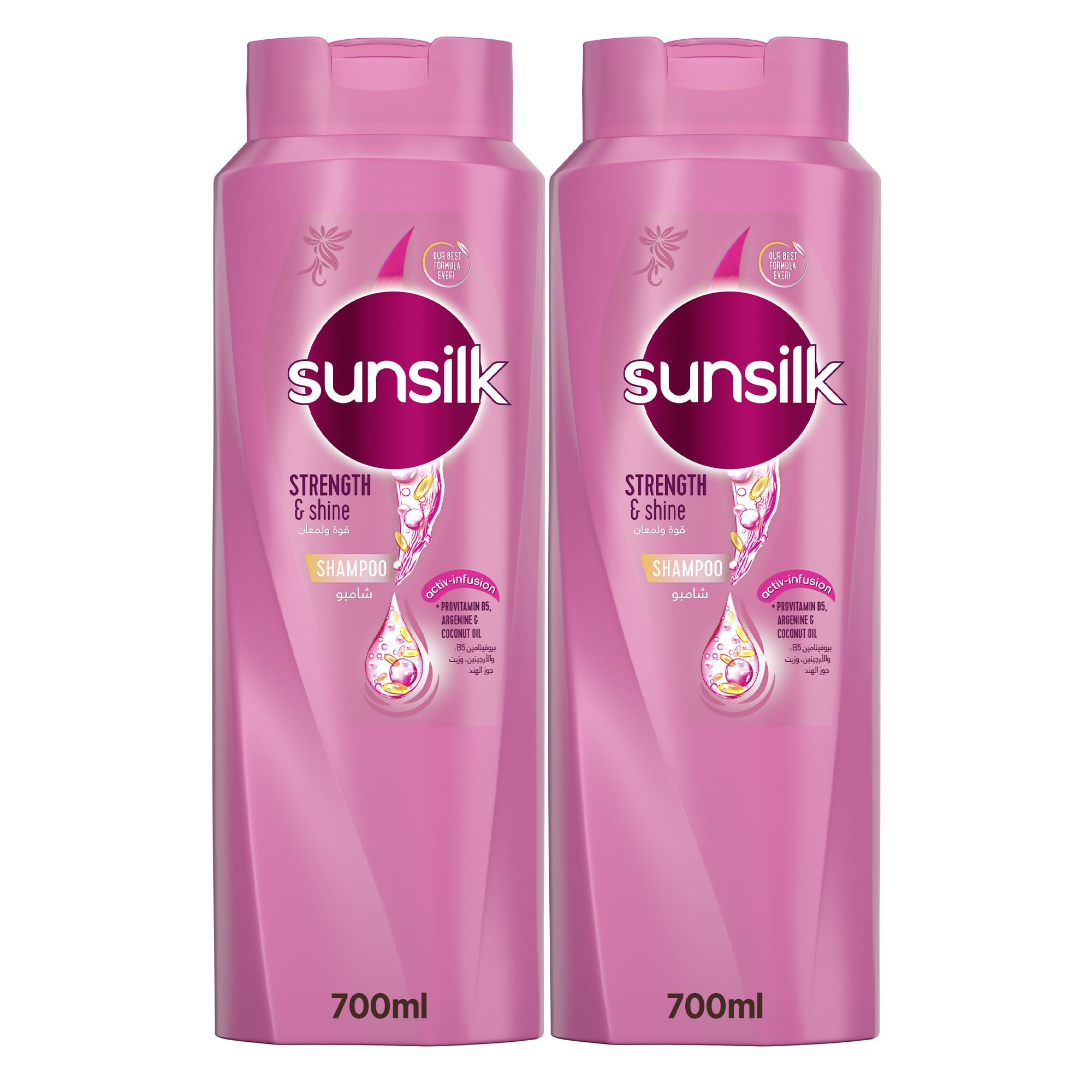 SUNSILK Shampoo, Hair Care For Weak & Dull Hair, Strength & Shine With Provitamin B5, Argenine & Coconut Oil 700ml, Twin Pack