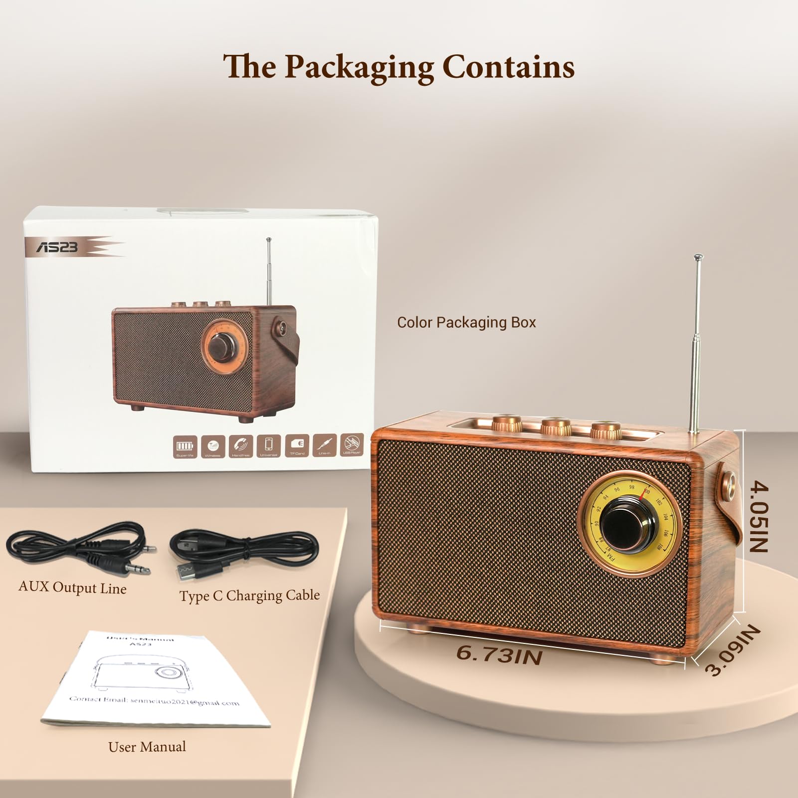 Retro-Radio, Vintage-Bluetooth-Lautsprecher mit FM-Radios, kleinem tragbaren Radios und 1500-mAh-Akku, unterstützt TF-Karte/AUX/USB, MP3-Player, 5-W-Lautsprecher, Bluetooth 5.0