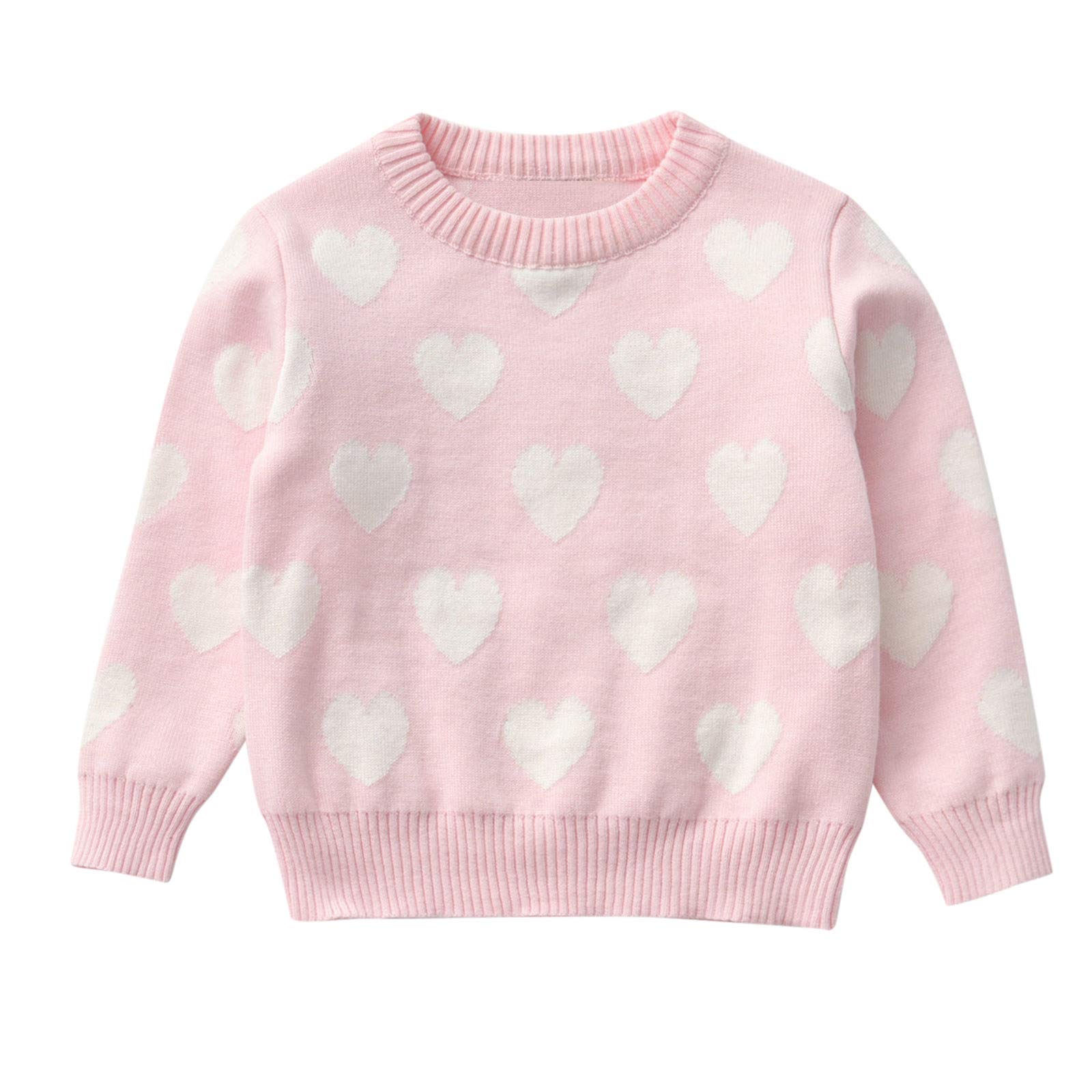 Kids Toddler Girl Boy Knitted Sweater Valentines Day Outfit Baby Love Heart Pullover Long Sleeve (Pink, 2-3 Years)