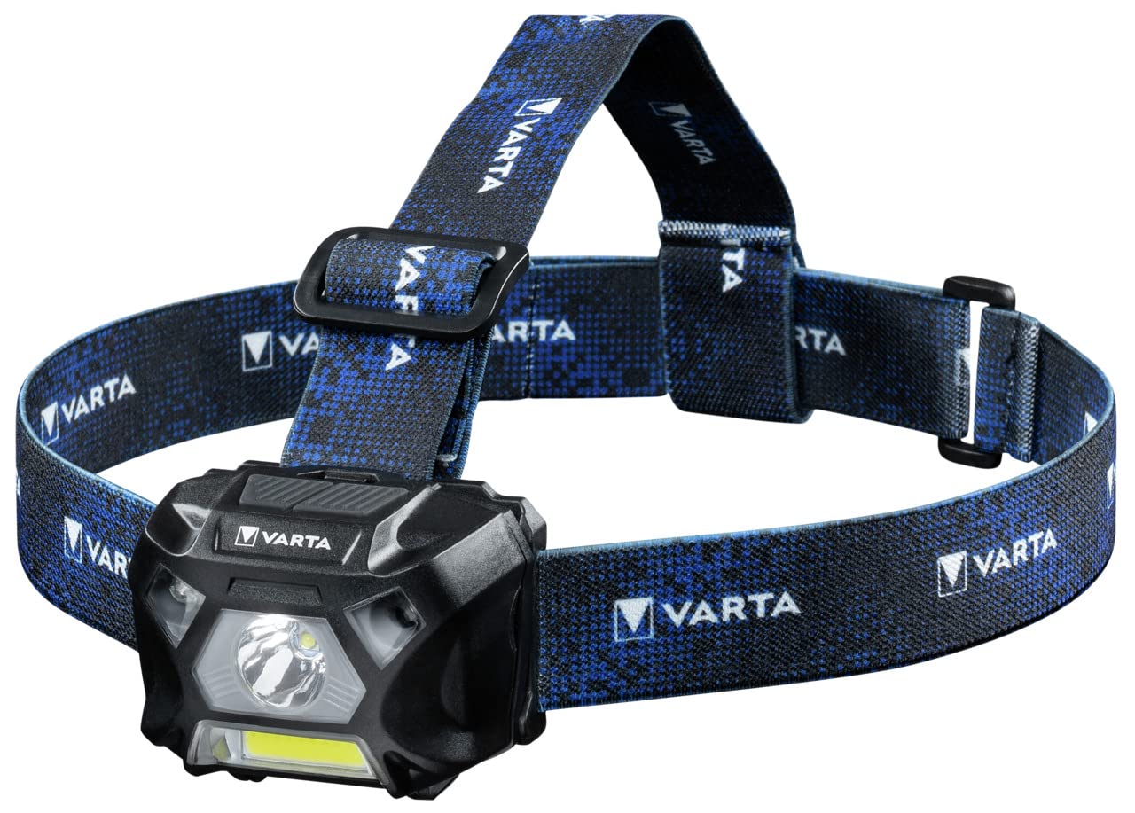 VARTA Work Flex Motion Sensor Head Light H20 (incl. 3X AA Longlife Power Batteries, 2 Light Modes, COB LED, Blue)