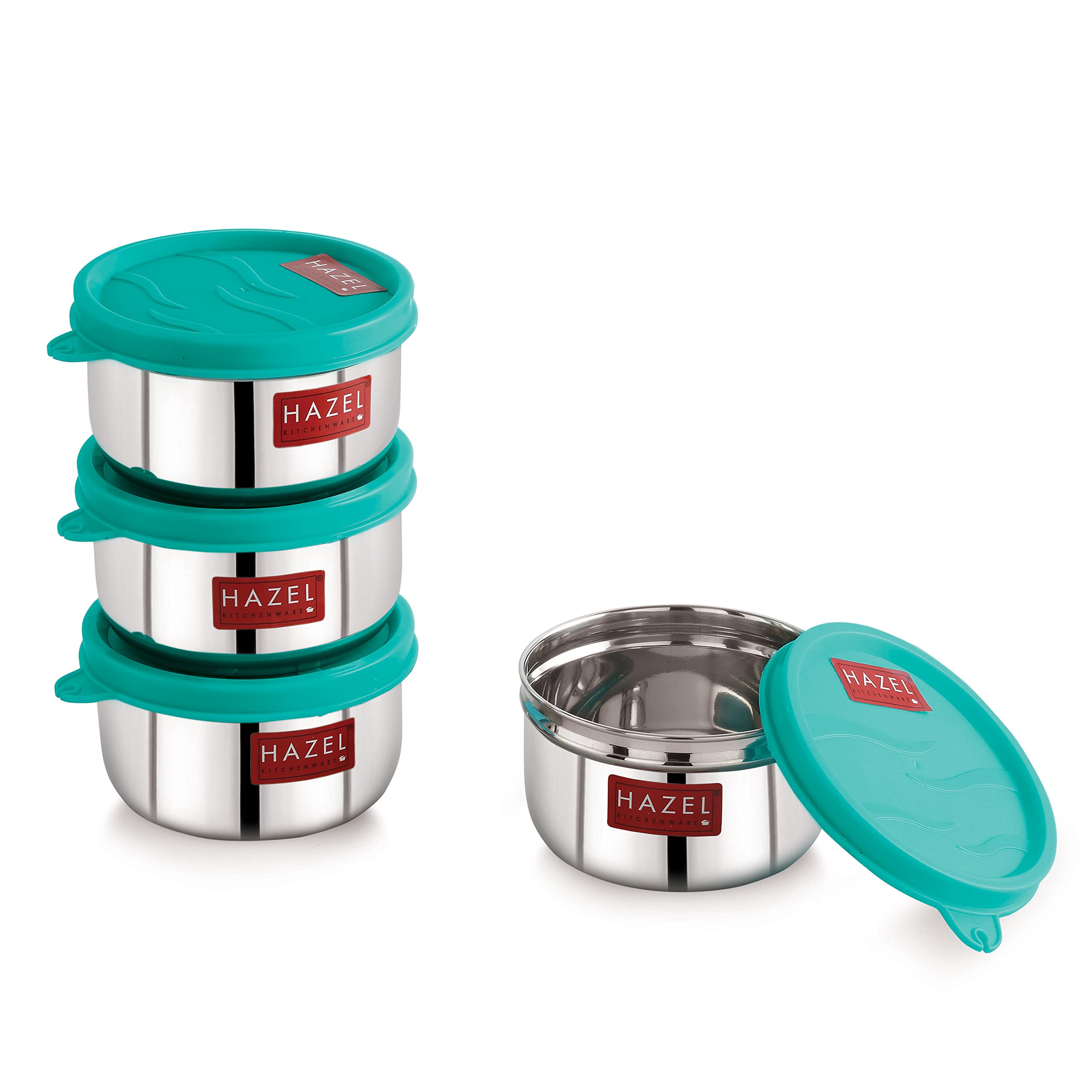 HAZEL Stainless Steel Tiffin Dabba Set of 4 | Kitchen Containers 250 ml Small Airtight Leak-Proof Storage Box with Lid for Kitchen, Tiffin, Spices & Snacks