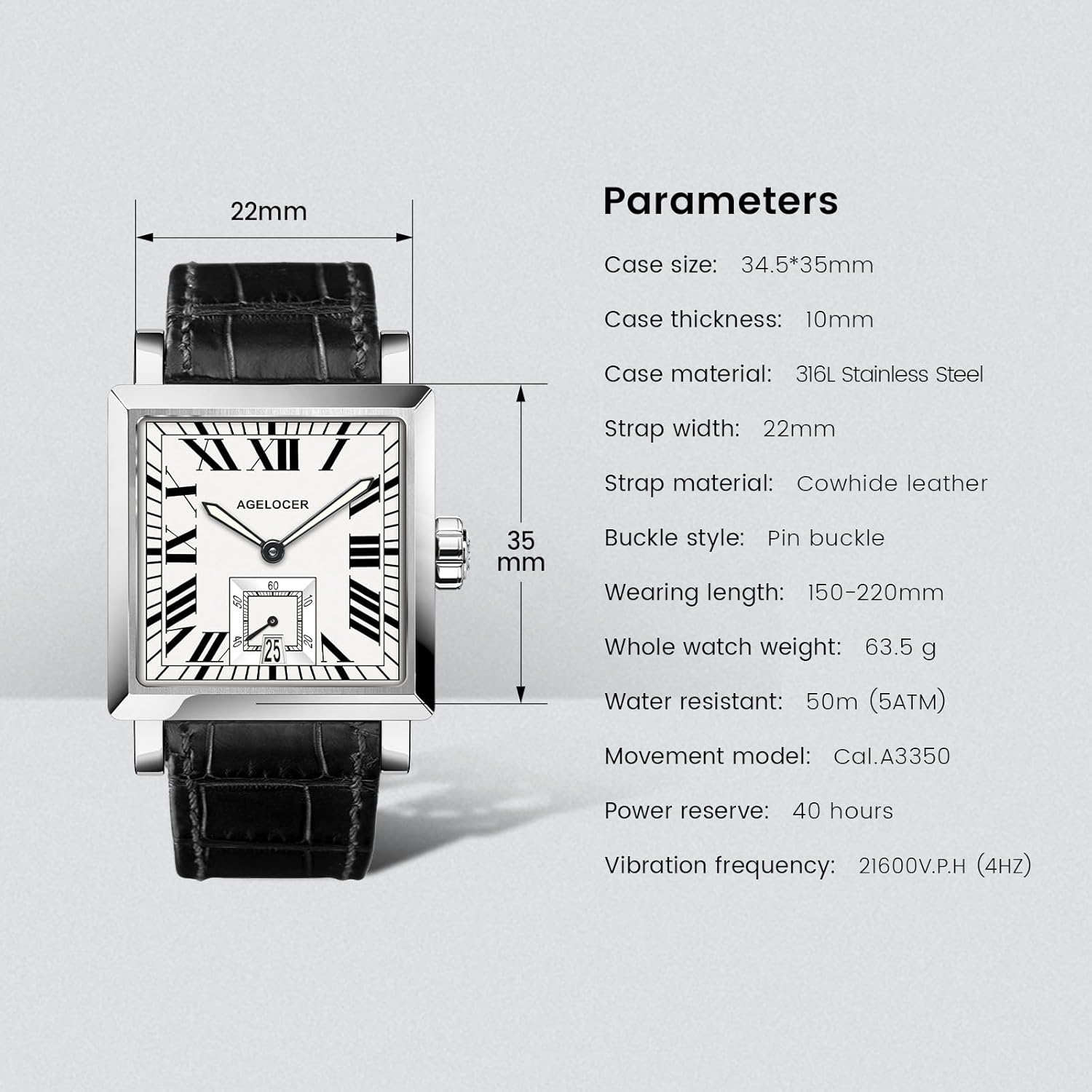 AGELOCER Automatic Watches for Men Original Design, Waterproof Mechanical Watch, Leather Strap Casual Dress Watch Mens Gift