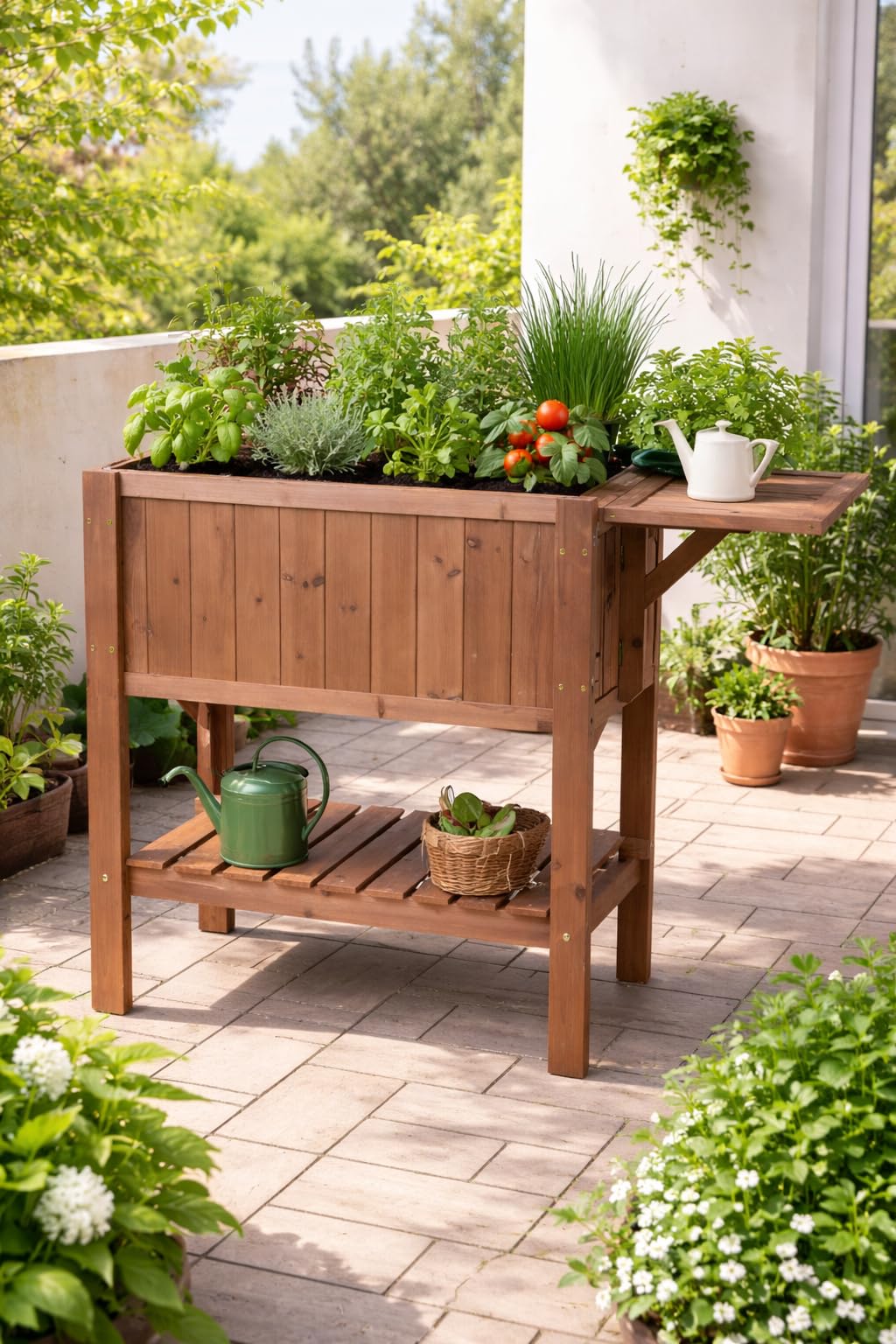 Hochbeet mit Tisch Cube 1 - Gemüsebeet Kräuterbeet - Beet für Balkon & Terrasse