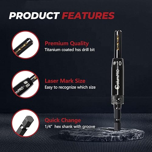 Miniatura 2 de Juego de 3 brocas autocentrantes para instalación de bisagras, brocas VIX recubiertas de titanio con acabado de fosfato negro, brocas de agujero