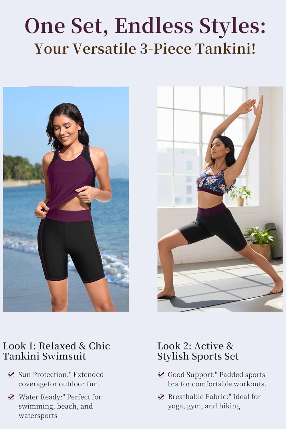 Tempt Me Women 3 Piece Tankini Swimsuits - Athletic Bathing Suits Swim Tank Top with Boy Shorts and Bra Modest Swimwear 2026 - Image 5