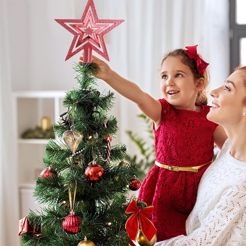 6 Pouces Glitter Star Mini Sapin de Noël Topper Incassable Petit Sapin de Noël Décoration Treetop pour Ornement de Vacances ou Décoration d'intérieur