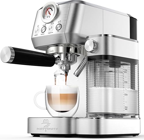 MAttinata Cafetera de capuchino con espumador de leche automático, máquina de café espresso compacta con medidor de presión, cafetera de capuchino