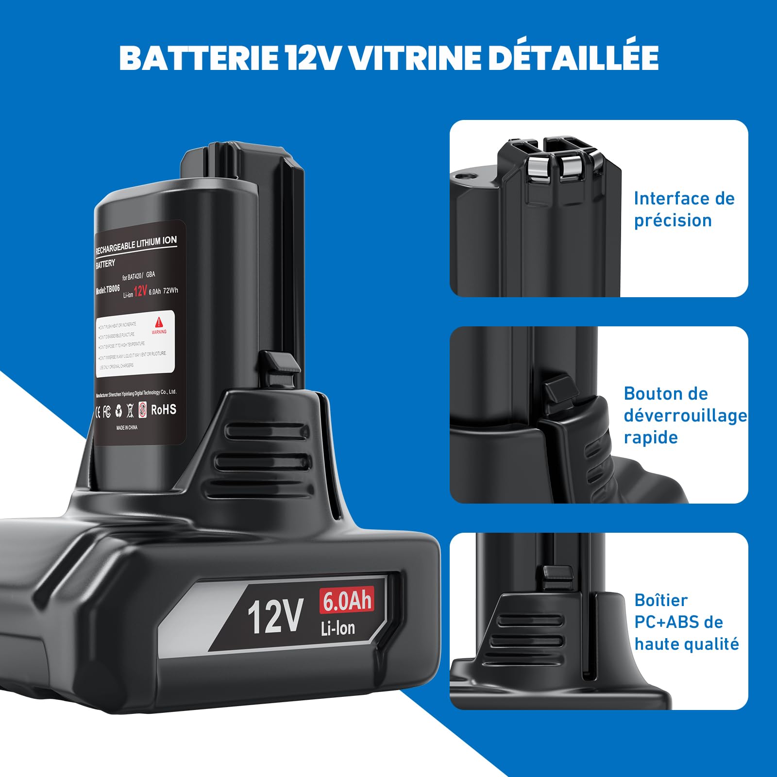 6,0Ah Batterie de Rechange pour Bosch 12V: Compatible BAT420 BAT411 | 2-pièce Li-ION Batterie pour Bosch Professional 12V System Starter-Set Batteries - GBA 12V