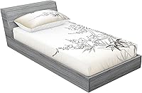 Vista 121 de Lunarable Grey Fitted Sheet & Pillow Sham Set, Pattern with Random Footprints Paw Traces Pet Legs Friendly Cats and Dogs, Decorative Printed 3 Piece