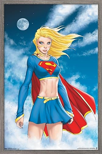 Trends International DC Comics - Póster de pared de Supergirl - Nubes, 14.725 x 22.375 pulgadas, versión enmarcada de madera de granero