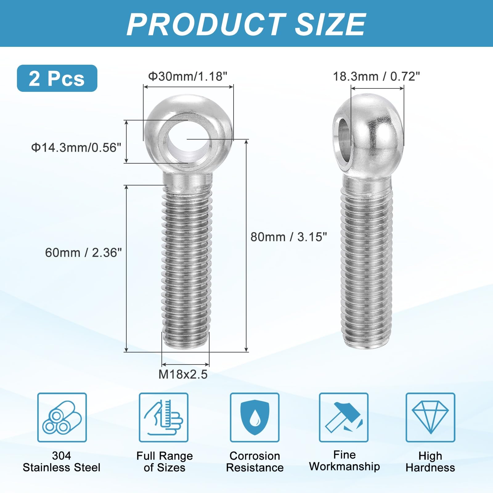 PATIKIL 2 Pcs M18x80mm Shoulder Swing Lifting Eye Bolt - Image 2