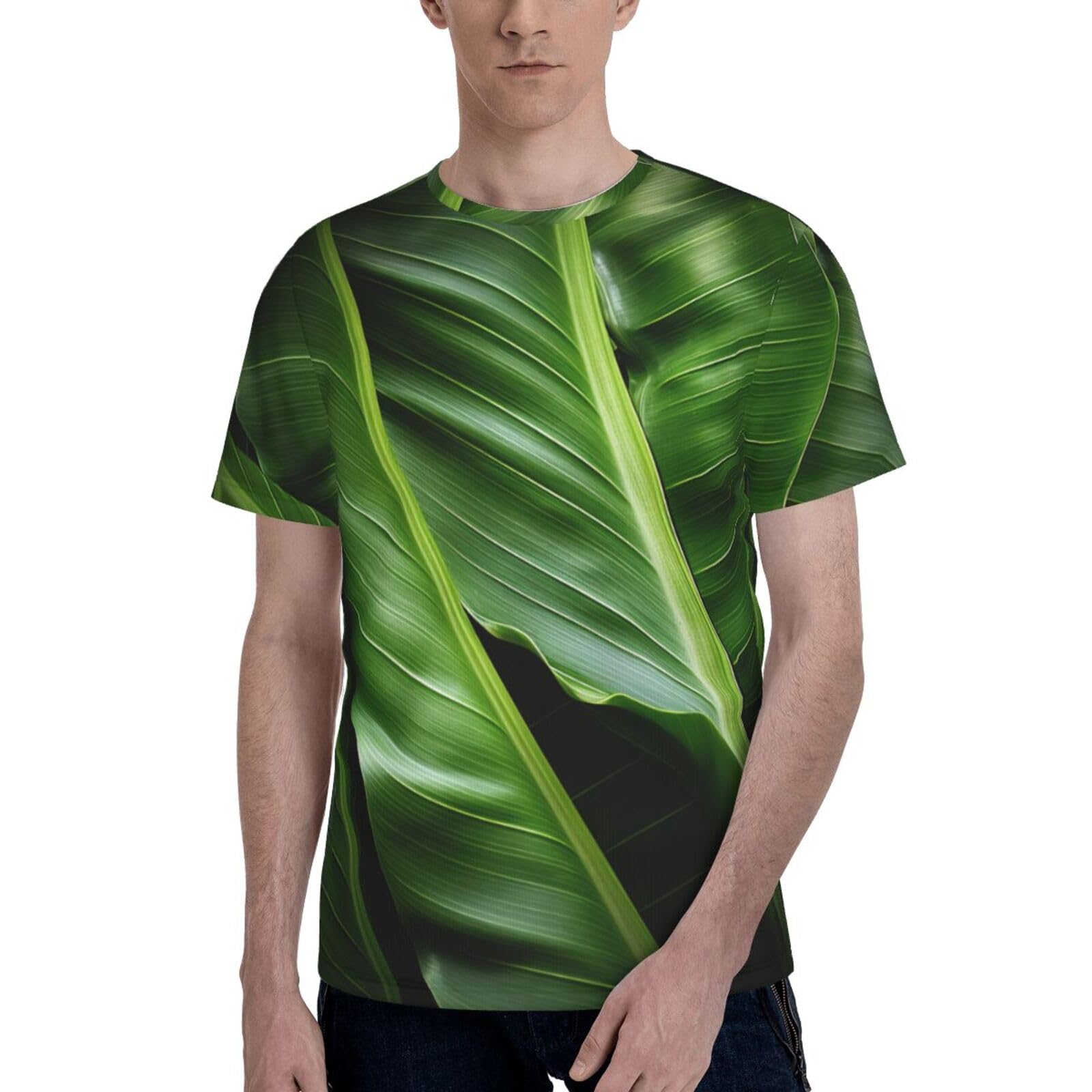 Banana Leaves Print Mens T-Shirts,Comfortable T Shirts for Men,for Everyday Wear and Special Occasions Black