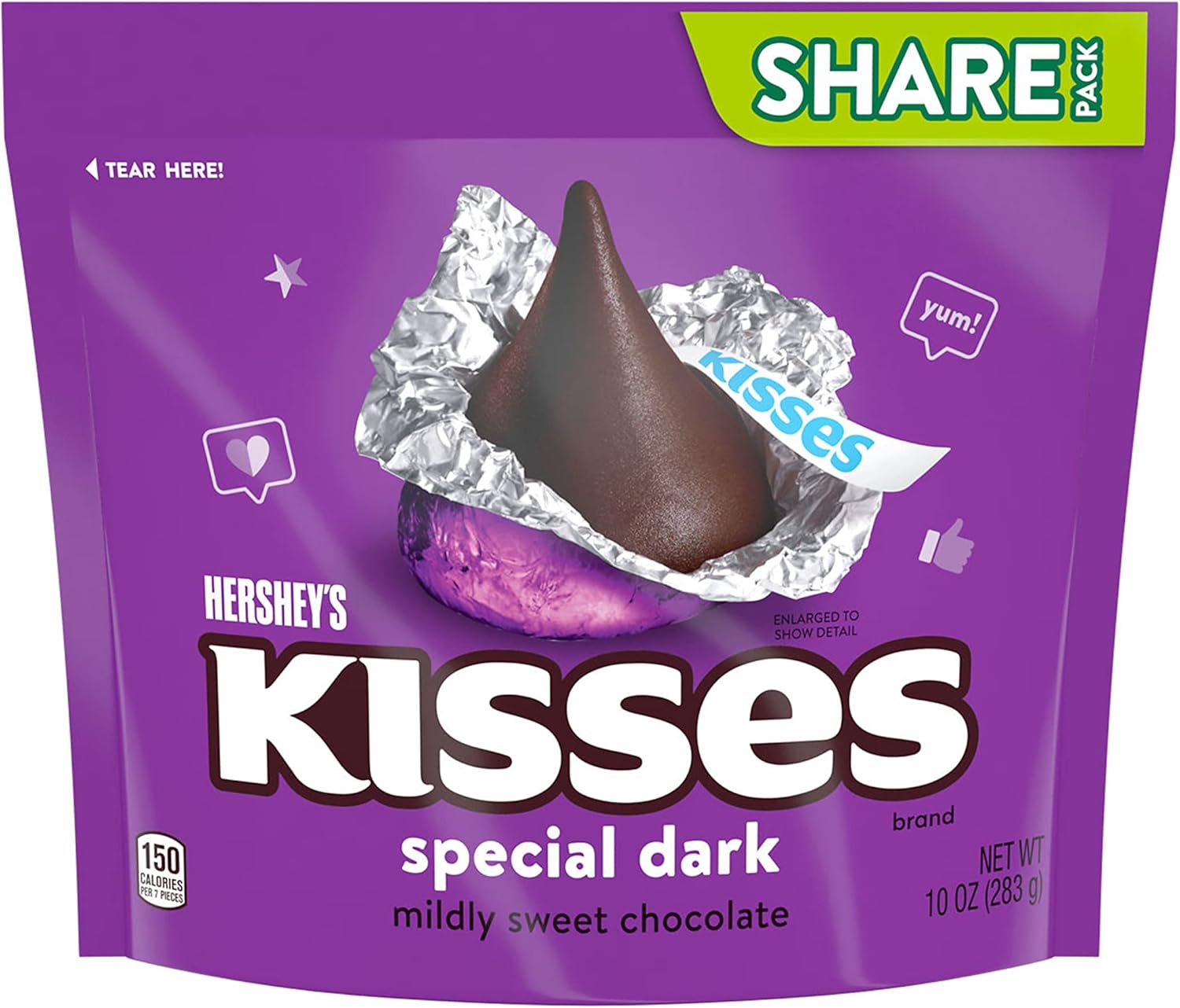 Hershey's, Kisses Special Dark Mildly Sweet Chocolate Candy, Individually Wrapped, 10 oz, Share