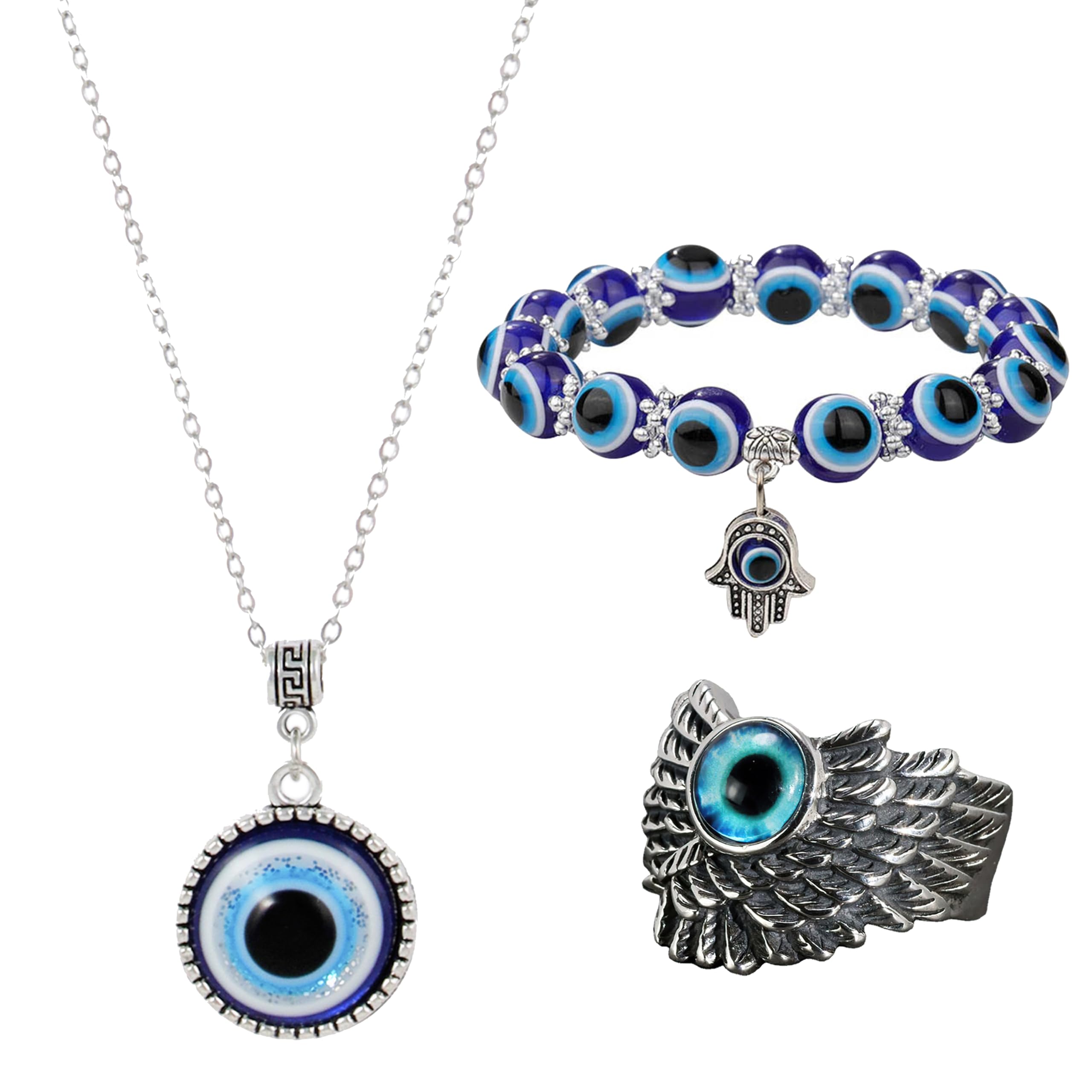 Fashion Frill Silver Chain Pendant For Women Evil Eye Silver Bracelet For Women Men With Silver Evil Eye Ring Jewellery Combo (B0CJV3FY8Z) Amazon Price History, Amazon Price Tracker