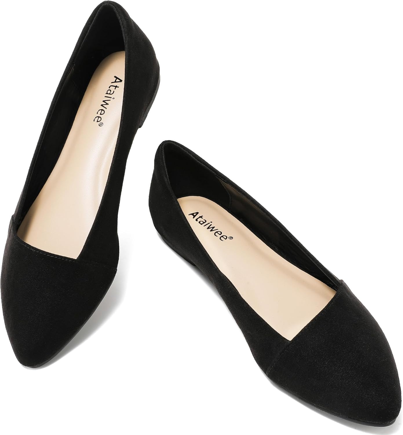 Ataiwee Women's Wide Width Ballet Flats - Stylish Pointed Toe Suede, Soft Comfortable Non-slip Sole. - Image 3