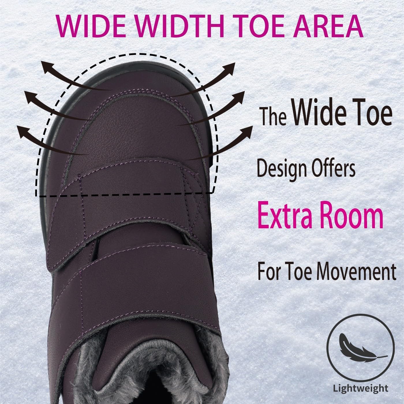 Hsyooes Diabetic Boots for Women Wide Width Winter Snow Boots Warm Fur Lining Water Resistant Anti-slip Snow Shoes Comfortable Adjustable Straps Winter Shoes for Swollen Feet,Purple,41