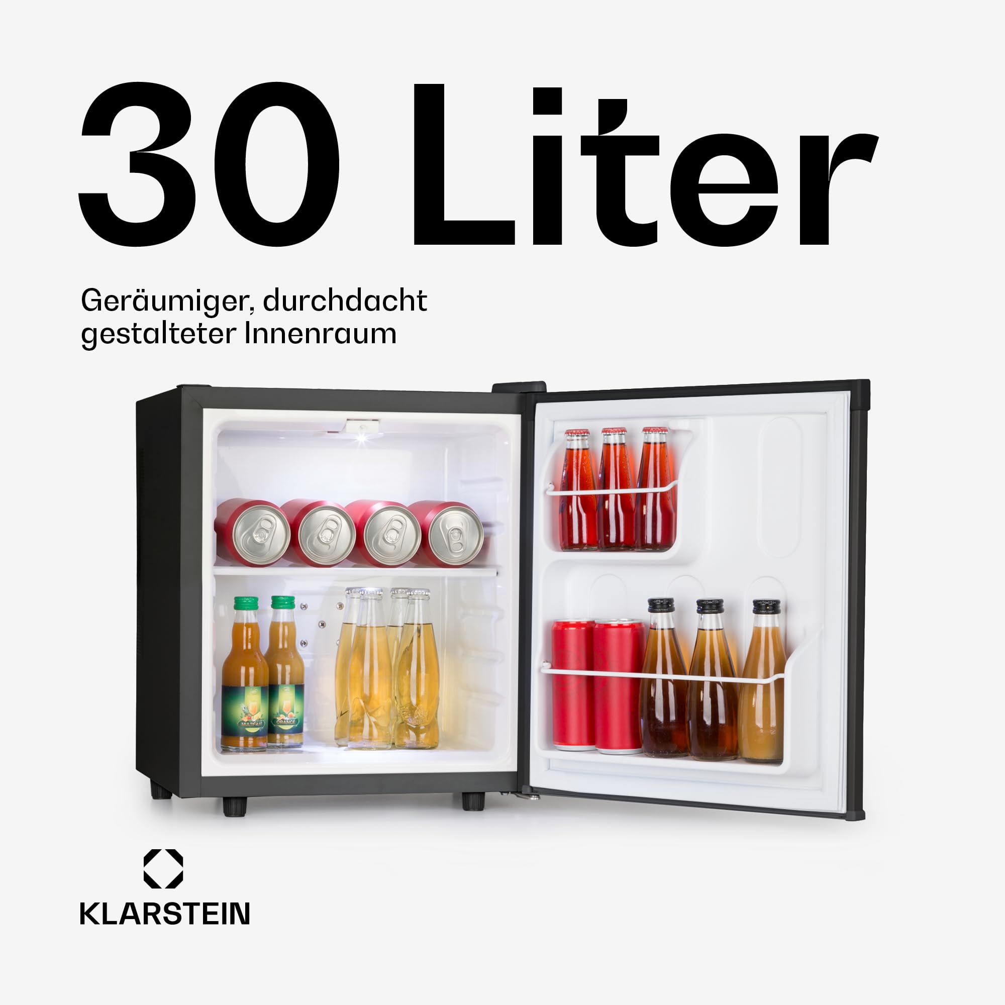 Klarstein Mini Kühlschrank für Zimmer, 30L Mini-Kühlschrank für Getränke, Snacks & Kosmetik, Kleine Minibar, Klein & Leise, Kleiner Skincare Zimmer & Büro 5-15°C