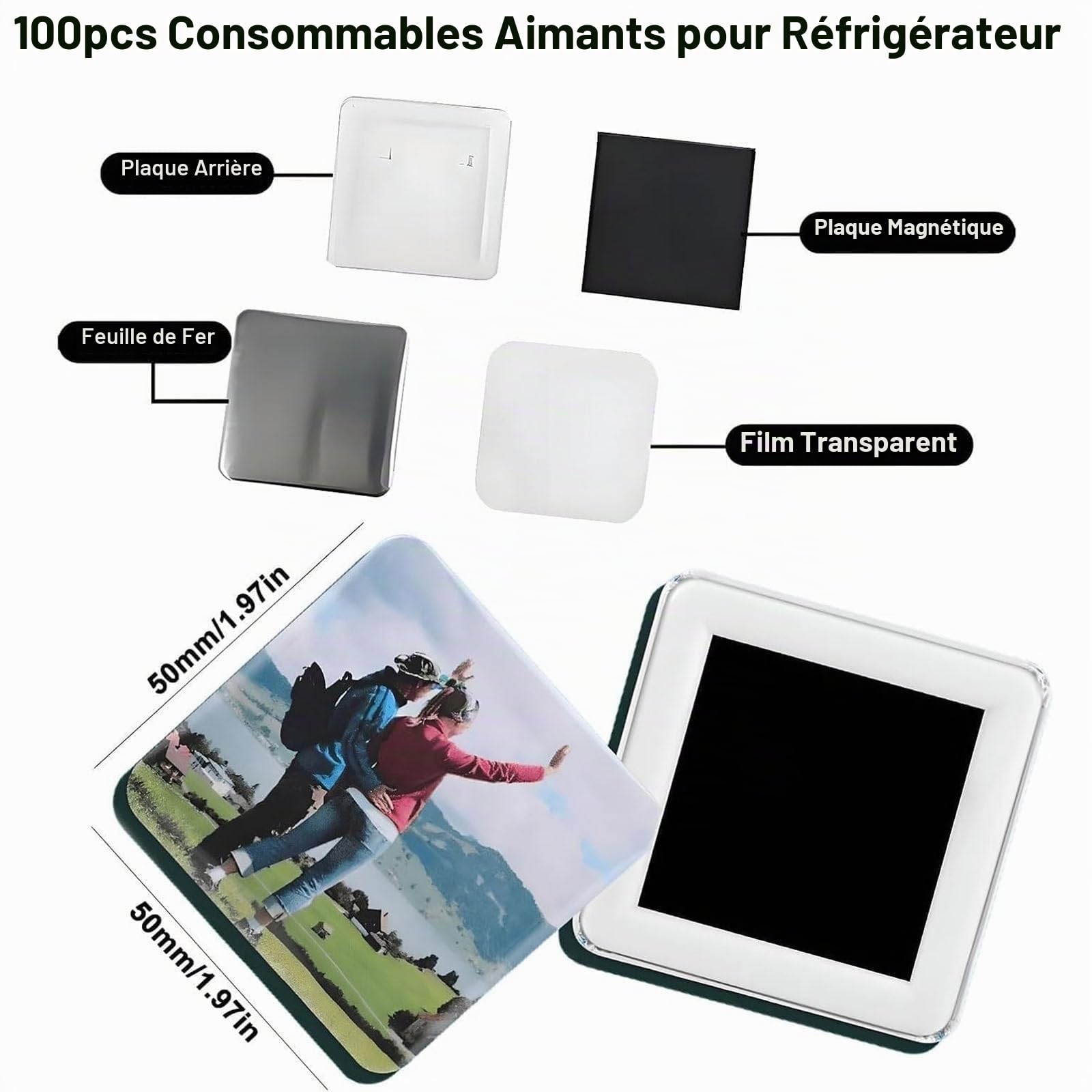 Kit De Fabrication D'aimants Carrés 5 X 5 Cm, Machine à Fabriquer Des Badges Métalliques Professionnels, Avec Massicot Et 100 Composants, Pour La Fabrication De Badges