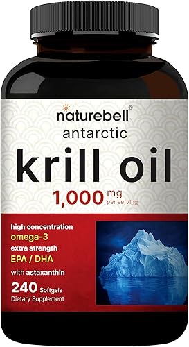 Miniatura 7 de NatureBell Suplemento de aceite de krill antártico de 1000 mg, 240 cápsulas blandas, fuente natural de omega-3, EPA, DHA y astaxantina, sin regusto,
