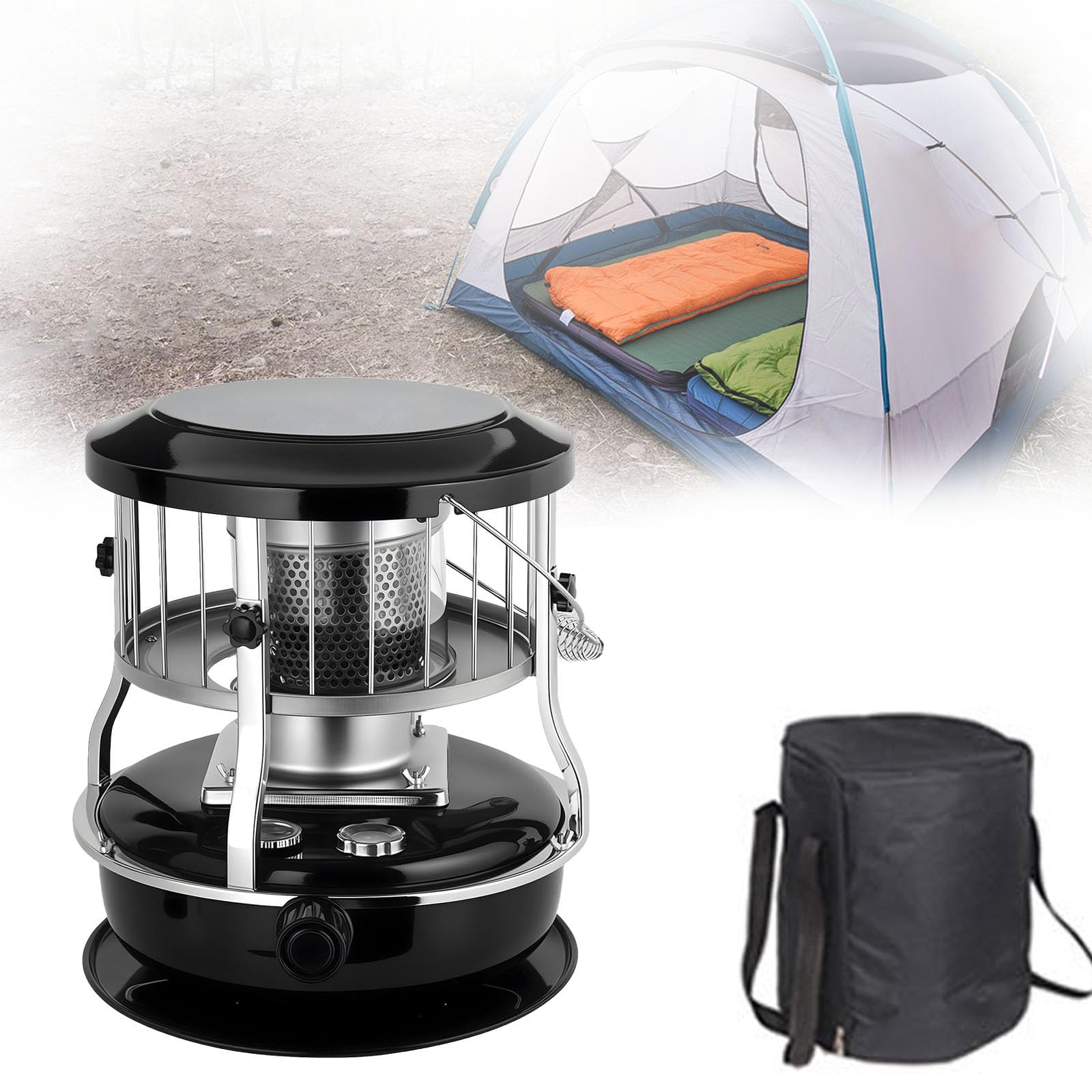 Calentador De Parafina De 2600 W, Estufa De Queroseno Para Exteriores Con Altura Ajustable, Calentador De Aceite Giratorio De 360° Para Camping, Para Emergencias, Camping Y Garaje.,Black