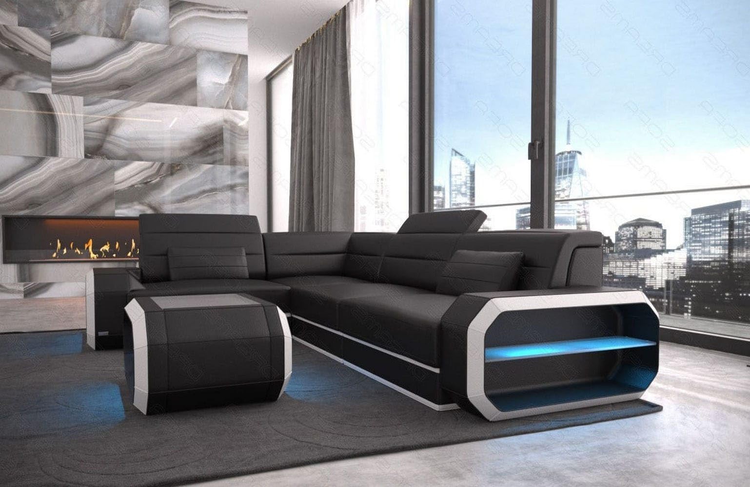 Mini Ledercouch Verona L Form mit LED – Modern und Bequem