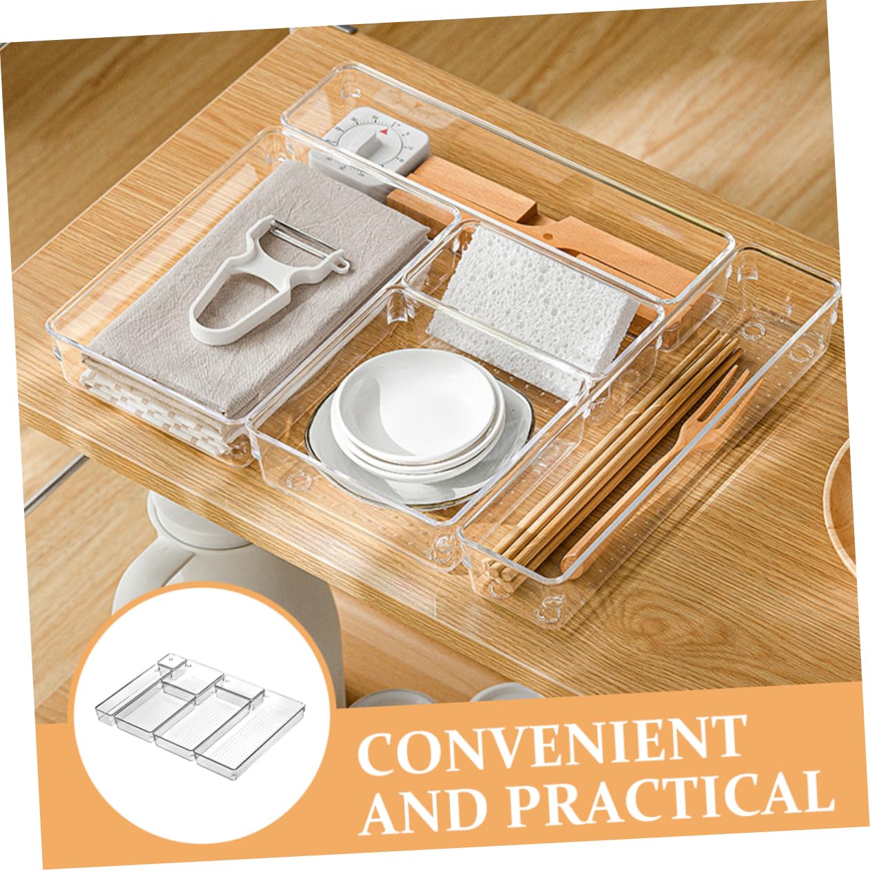 Hemobllo Organiseur Tiroir Vêtement en Pet Transparent, Boîte de Rangement Multifonction Plusieurs Tailles, Facile à Nettoyer, Maison Bureau
