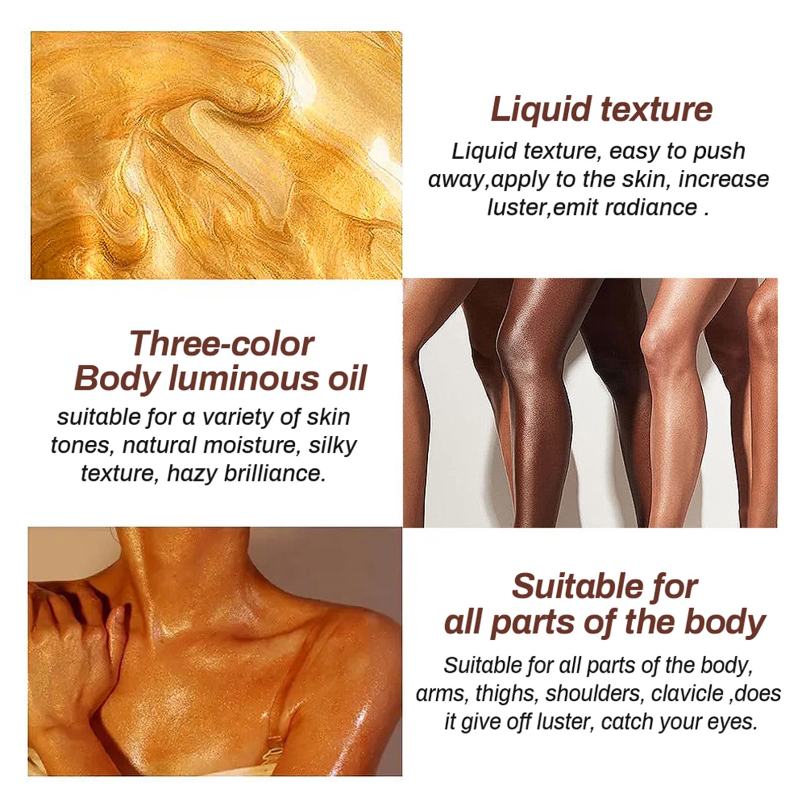 TITIMORE Body Shimmer Oil Liquid Body Highlighter Makeup Waterproof Body Luminizer Moisturizing Non-sticky Glow Shimmer Lotion Face and Body Smooth Light Shimmer Glow Illuminator #01 - Image 4