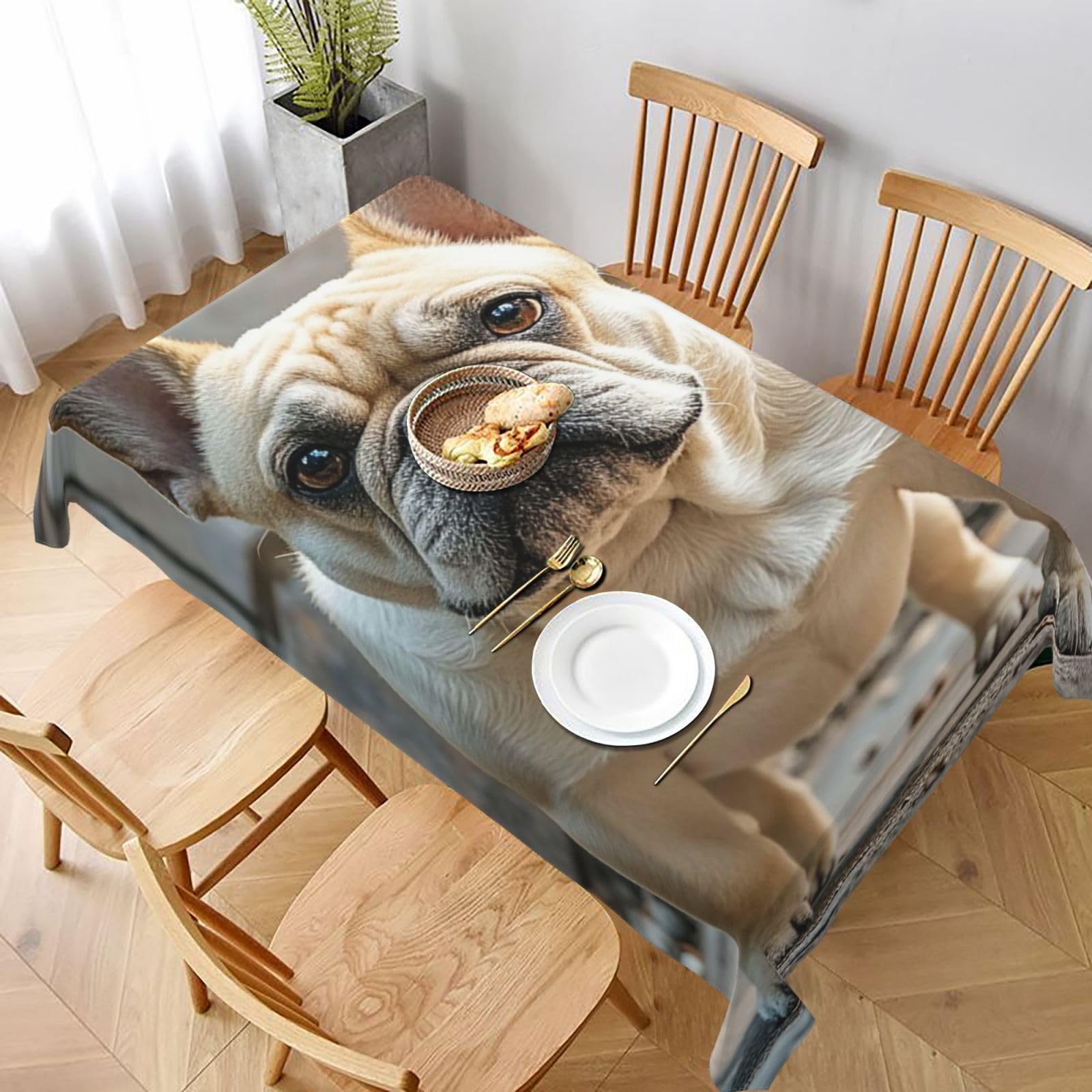 MXDLKSWPOH Table Cloths for Rectangle Tables 152x228 cm Waterproof Farmhouse Table Cloth french bulldog Tablecloths Washable Wrinkle Free Table Cover for Dining Table Weddings Events Party Buffet