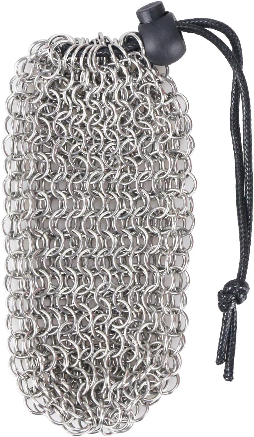YOUSHARES Drawstring Game Dice Bag - Stainless Steel Chainmail DND Dice Pouch for Metal Polyhedral D&D Dice Set, Coin