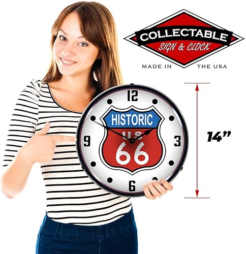 Miniatura 3 de Historic US Route 66 Reloj de pared LED, Retro/Vintage, iluminado, 14 pulgadas